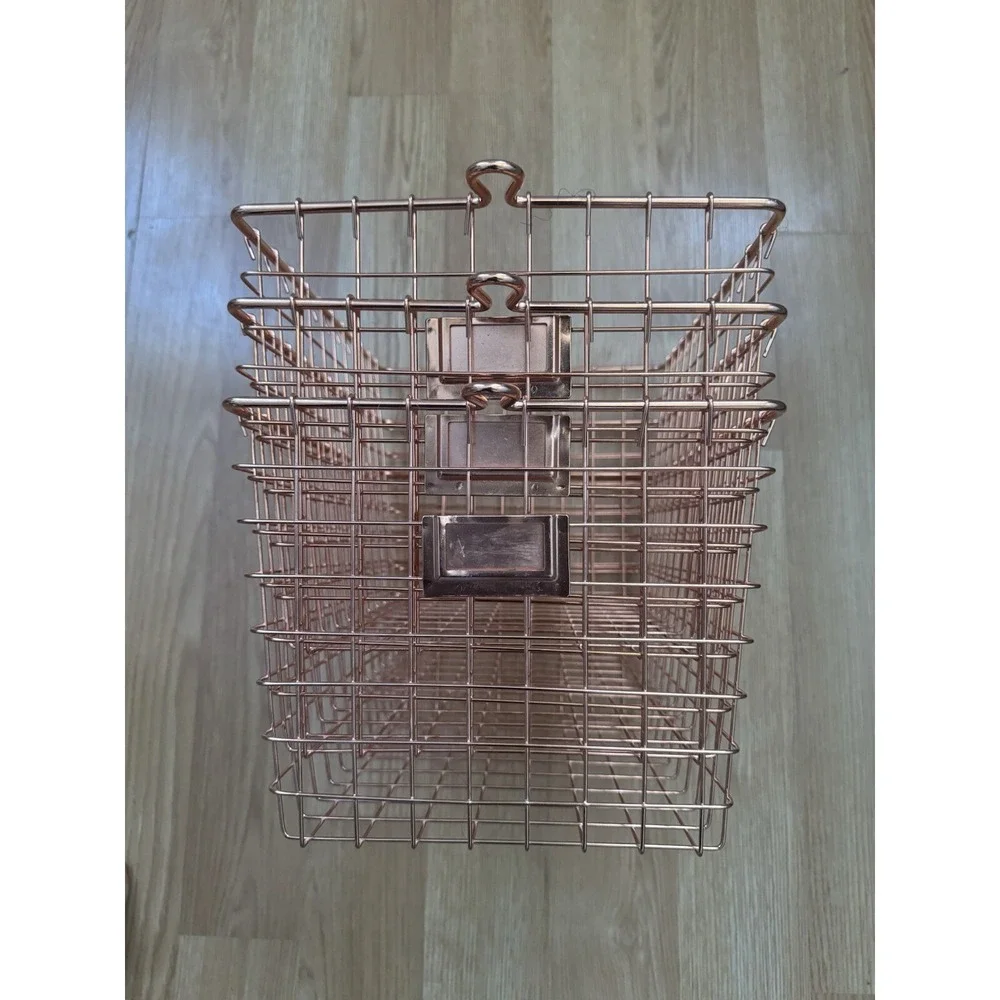 3 Pack Rose Gold Wire Storage Basket Bin Metal Container Handle Shelf Organizer